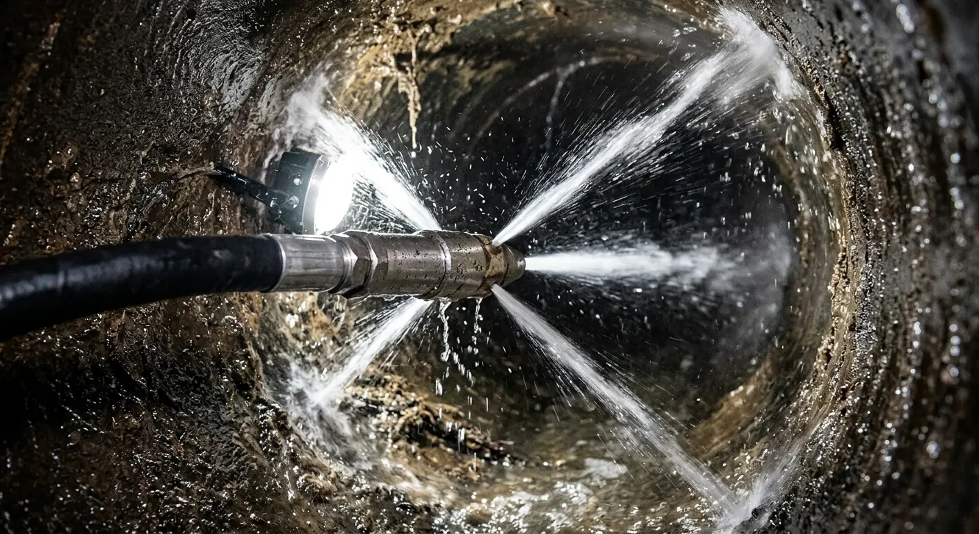High-pressure hydro jetting nozzle cleaning sewer pipe for Storm Drain Cleaning in Schaumburg